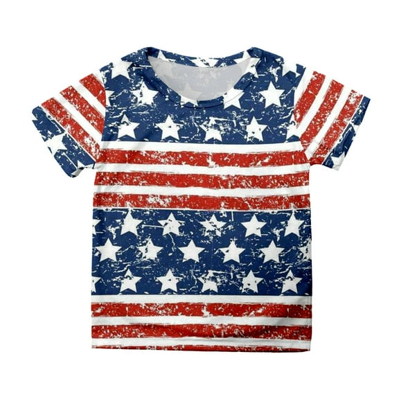 TOWED22 American Flag Girls 4th of July Shirt Memorial Day Patriotic Red White and Blue Toddler Kids Fitted T-Shirt(Blue,8-9 Y)