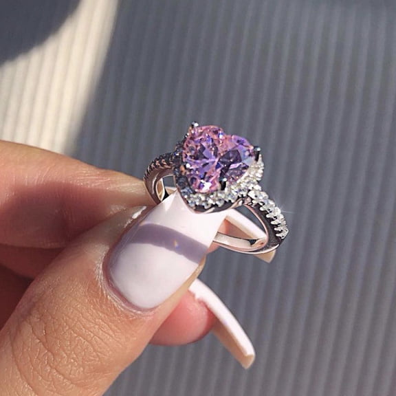 SmartBy Pink Heart-shaped Rhinestone Ring Platinum Plated Women Jewelry Accessories