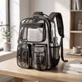 thumbnail image 6 of Transparent Backpack for Women Men, Clear PVC Bookbag Stadium Approved Heavy Duty School Bag with Reinforced Shoulder Straps - Spacious Travel Daypack for Students Teens Adults, Concert, Work, Black, 6 of 7