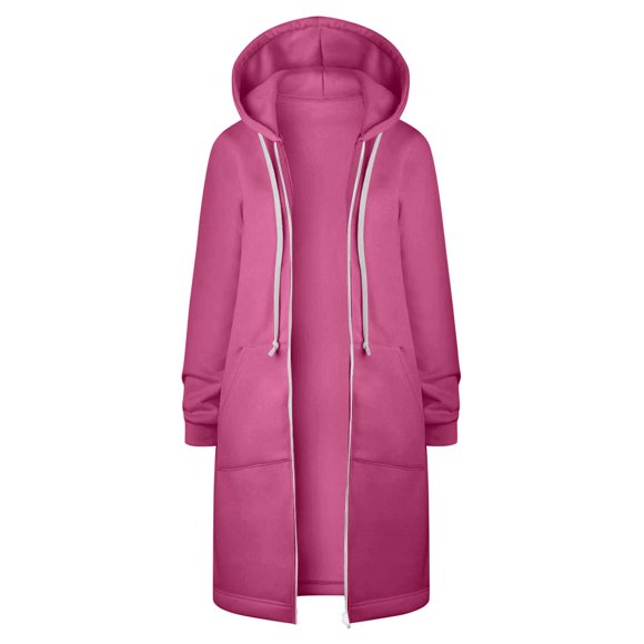 LMKIHUSA Warm Fleece Jackets for Women Zip Up Drawstring Hoodies Coats Long Sleeve Fall Winter Warm Jackets Thickening Casual 2025 Sweatshirts with Pockets Red,XL