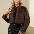 thumbnail image 5 of Hueook Faux Fur Jacket Women Womens Ladies Warm Faux Furry Coat Jacket Winter Solid Round Neck Outerwear Brown 2X, 5 of 7