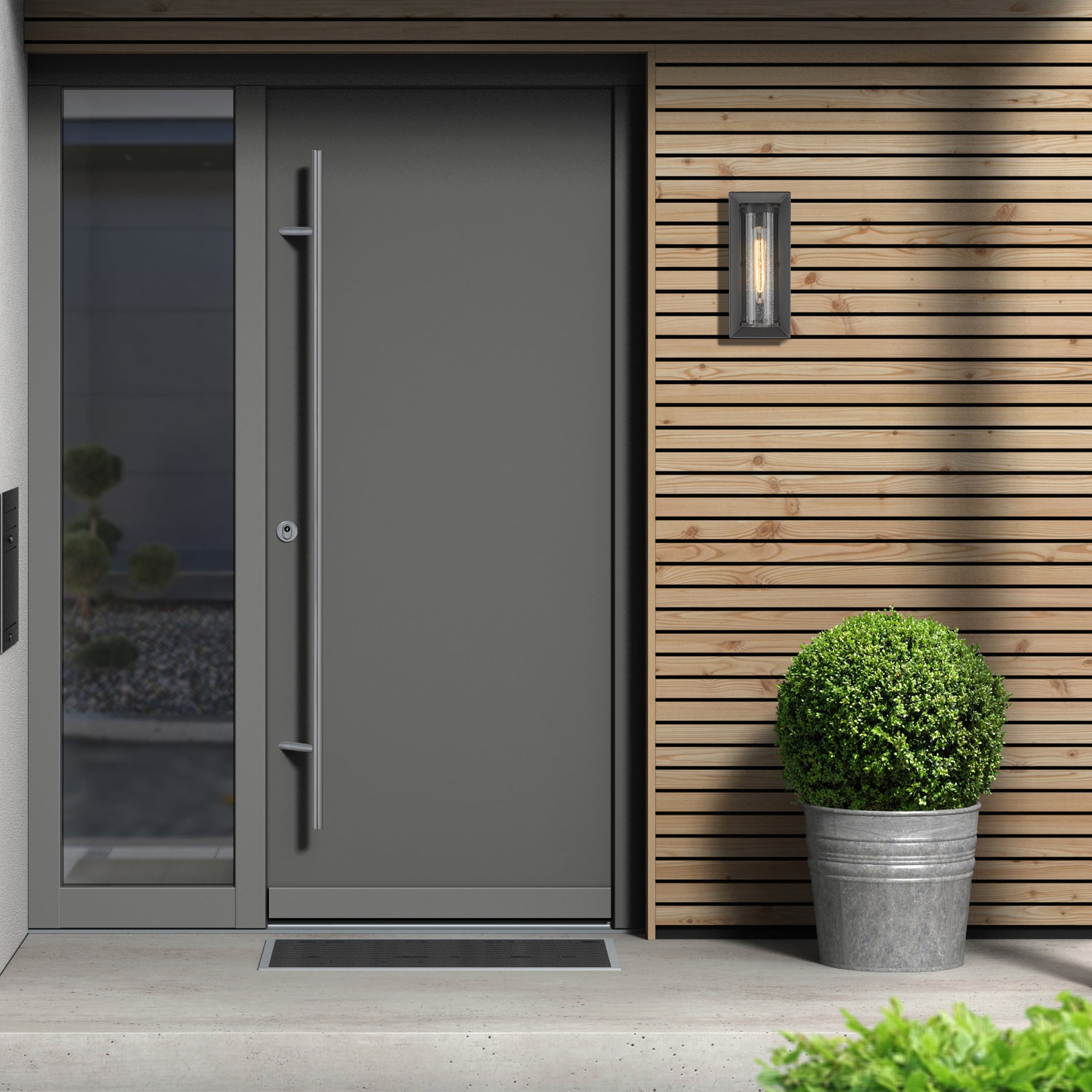 Samson Modern Black Wall Sconce - Outdoor with Clear Shade