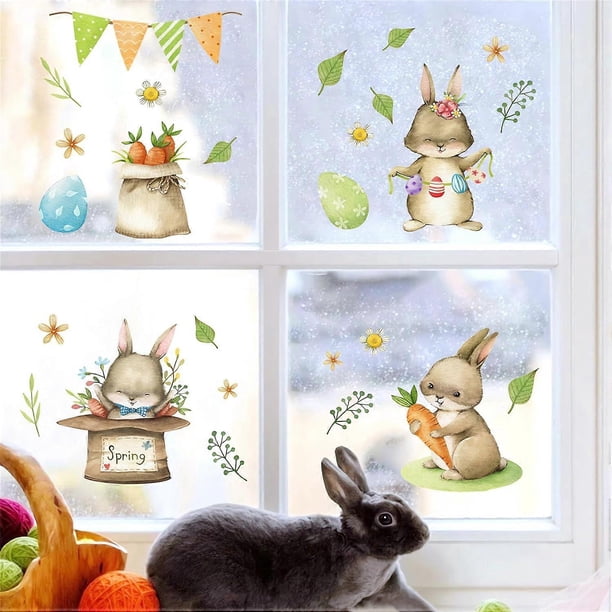 Cute Bunny Carrot Wall Stickers, sacinora DIY Rabbit Cartoon Animal Wall Decals Removable Vinyl Peel and Stick for Window Living Room Children's Room