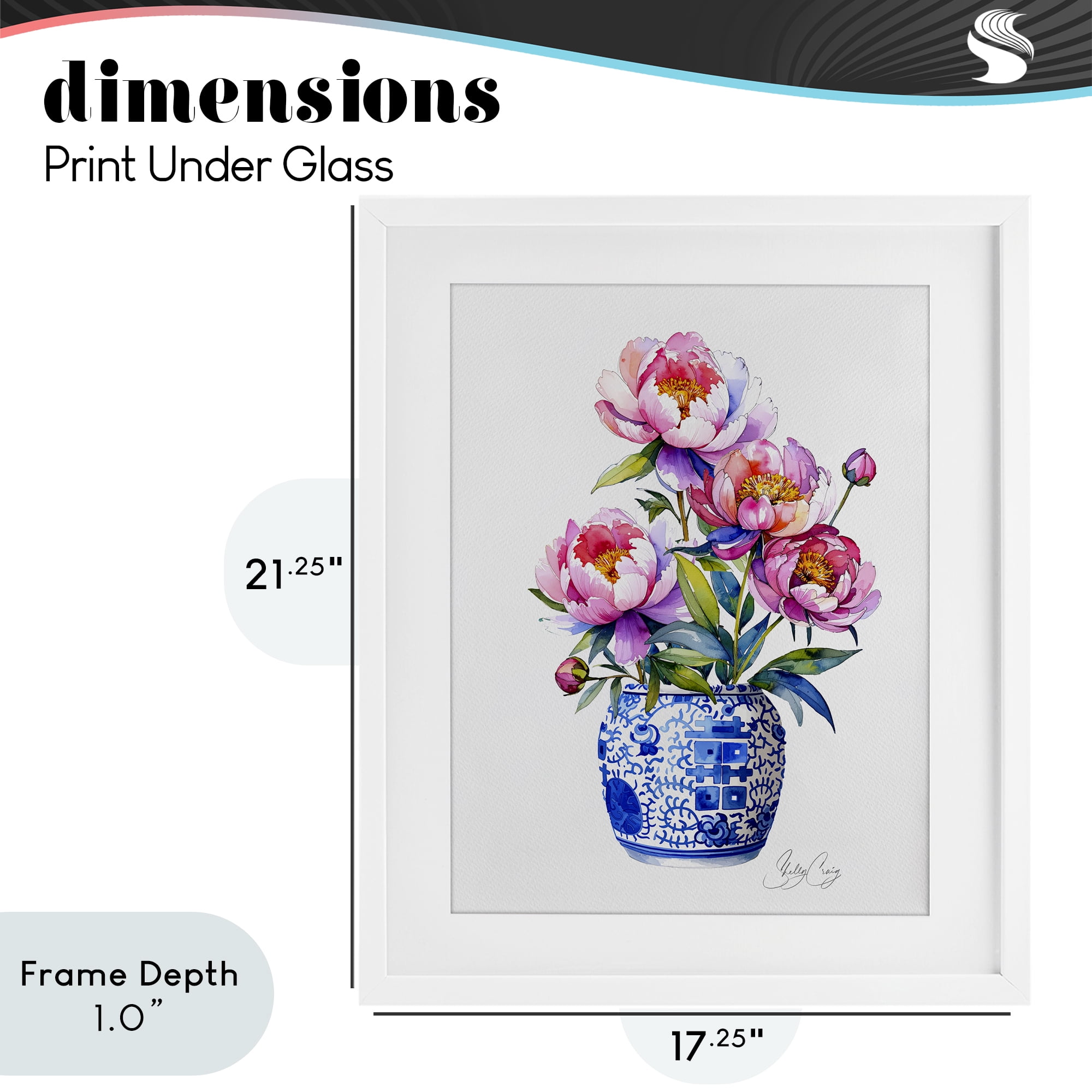 Stupell Industries Blue Dynasty Blooms White Framed Print Under Glass, design by Shelly Craig