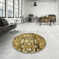 thumbnail image 3 of Ahgly Company Indoor Round Abstract Chrome Gold Yellow Abstract Area Rugs, 3' Round, 3 of 6