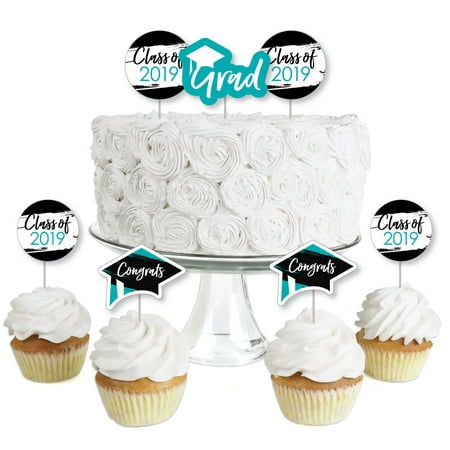 Teal Grad - Best is Yet to Come - Dessert Cupcake Toppers - Turquoise 2019 Graduation Party Clear Treat Picks - 24