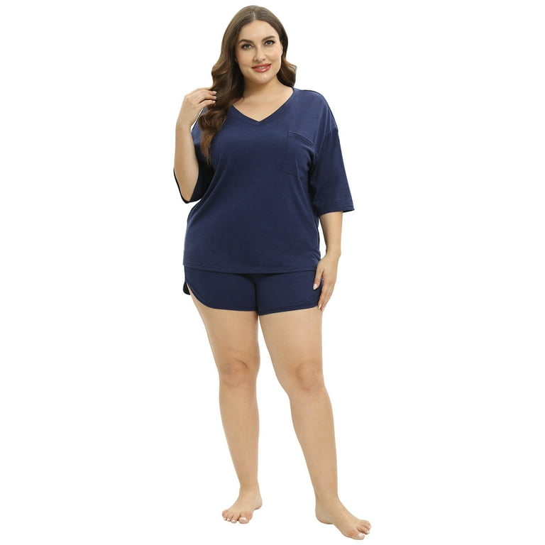 WBQ Plus Size Short Sleeve Pajamas Set for Women Loose Loungewear