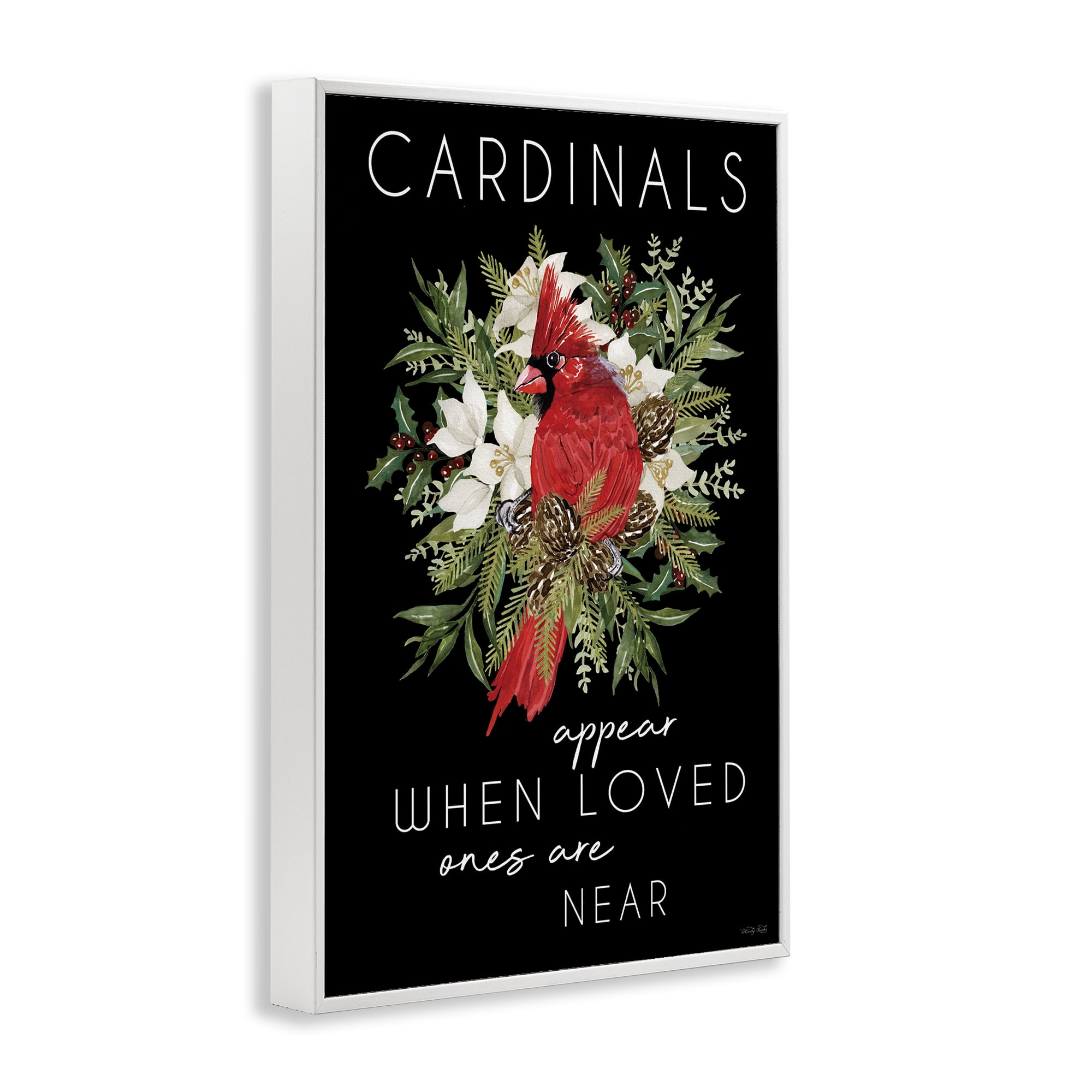 Cardinals Appear Seasonal Sentiment White Framed Giclee Art, design by Cindy Jacobs
