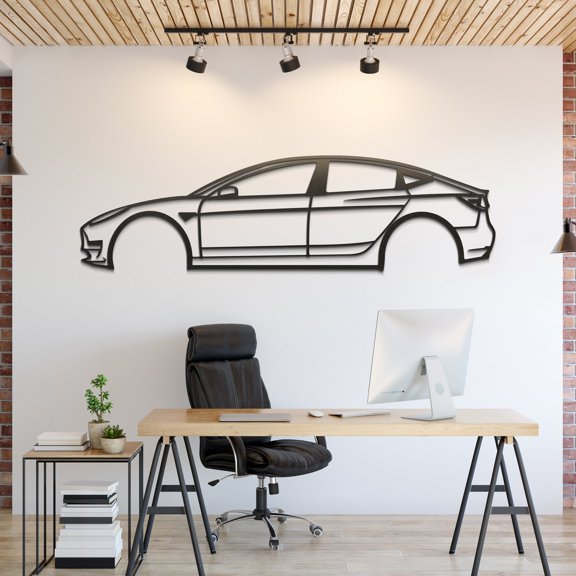 LaModaHome Tesla Model 3 Metal Silhouette Wall Art