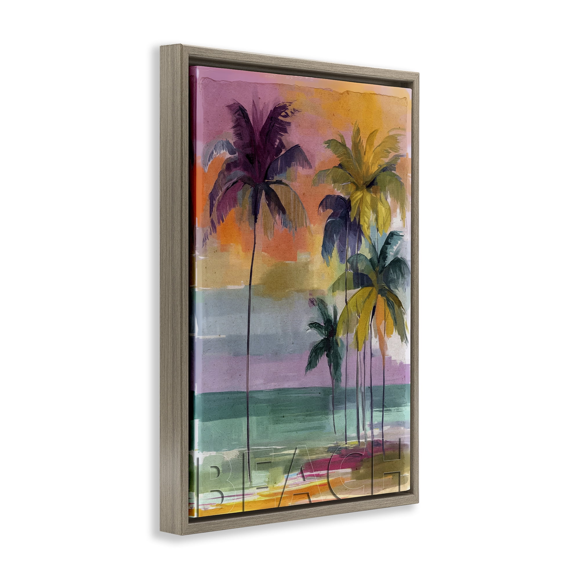 Stupell Industries Crayon Beach at Sunset Brown Framed Floater Canvas Wall Art, design by Annabelle Hall