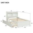 thumbnail image 3 of Twin Size Platform Bed with Trundle, Twin Platform Bed with Bookcase Headboard and Twin Pull Out Trundle Bed, Wooden Bed Frame with Storage Shelves, No Box Spring Needed, White, 3 of 6