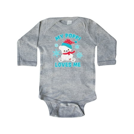

Inktastic Polar Bear My Poppi Loves Me in Santa Hat with Snowflakes Gift Baby Boy or Baby Girl Long Sleeve Bodysuit