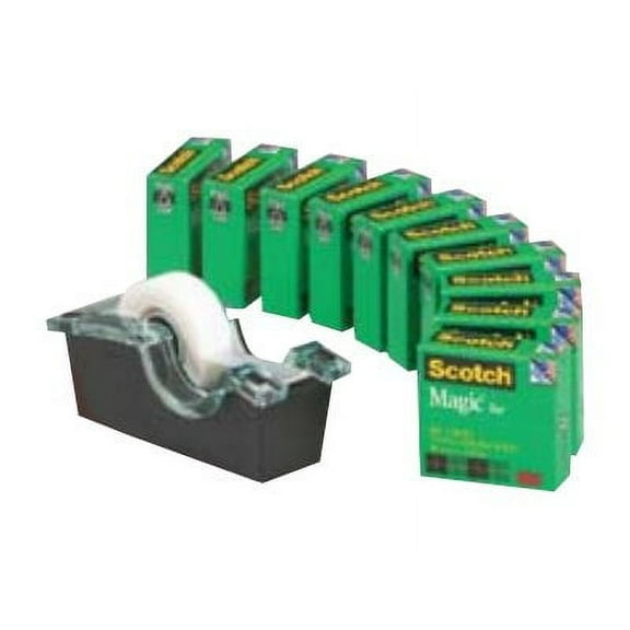 Scotch Magic 810P10K-DS - Dispenser with office tape (10 rolls) - desktop - 0.75 in x 83 ft - 1 in core - acetate - matte transparent tape