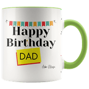 Adore Mugs Happy Birthday Dad w/ Banner Coffee Mug, Green - 11oz