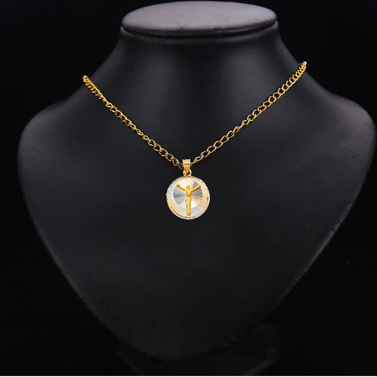 14K Tri Color Gold Diamond Cut Jesus Stamp Religious Charm Pendant for Necklace Chain | Gift for Men Women | 25 x 20 MM | 2.1 grams