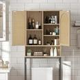 thumbnail image 6 of Rattan Toilet Storage Cabinet, Over The Rack Wood Cabinet with Metal Stand, Bathroom Organizer with Adjustable Shelf, Tall Freestanding Washer Shelf, Small Cupboard, Natural, 6 of 14
