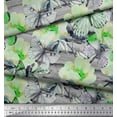 thumbnail image 2 of Soimoi Green Silk Fabric Stripe,Floral & Butterfly Print Sewing Fabric BTY 42 Inch Wide, 2 of 3