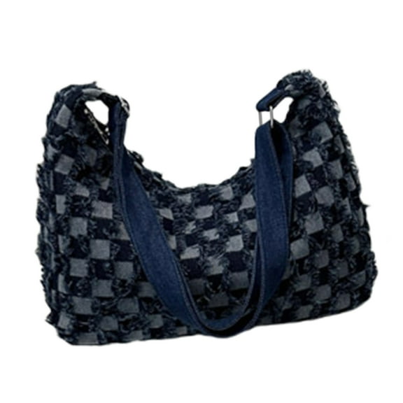Yokua Contemporary Large Shoulder Handbag Aesthetic Denims Checkered Crossbody Bag