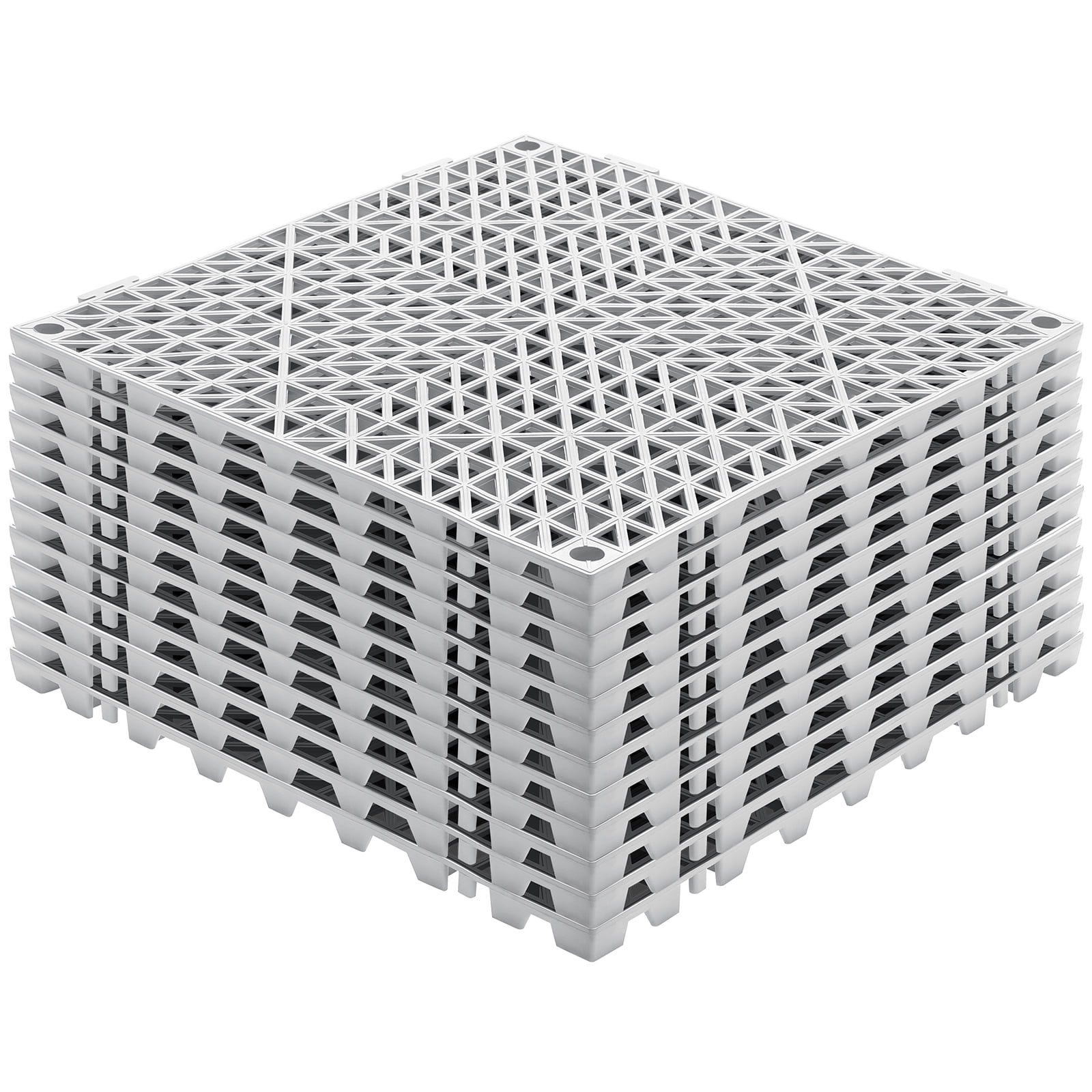 KFFKFF Assembled Comfort Pads, Set of 12, 12" x 12" Connectable Drainage Mats, Flexible PVC Linkable Drainage Floor Squares, Anti-Slip Drainage Openings for Lavatory, Bath, Damp Zones, in Grey