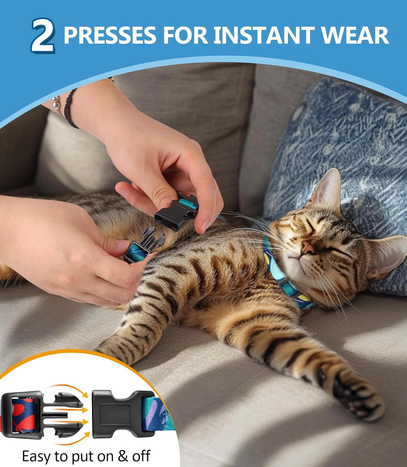 Cat Harness and Leash Set, 3-in-1 Adjustable & Lightweight, Escape-Proof, Comfortable Soft Kitten Harness for Large Cats, Safe, Easy to Wear, Outdoor Walking Travel-M