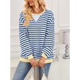 thumbnail image 6 of Women Striped Sweatshirts Oversized Crewneck Long Sleeve Shirts Y2K Pullover Top Fall Outfits Blue & White L, 6 of 9