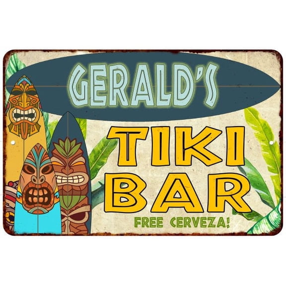 Gerald's TIKI BAR Island Sign Metal Wall Decor 8 x 12 High Gloss Metal 208120058191