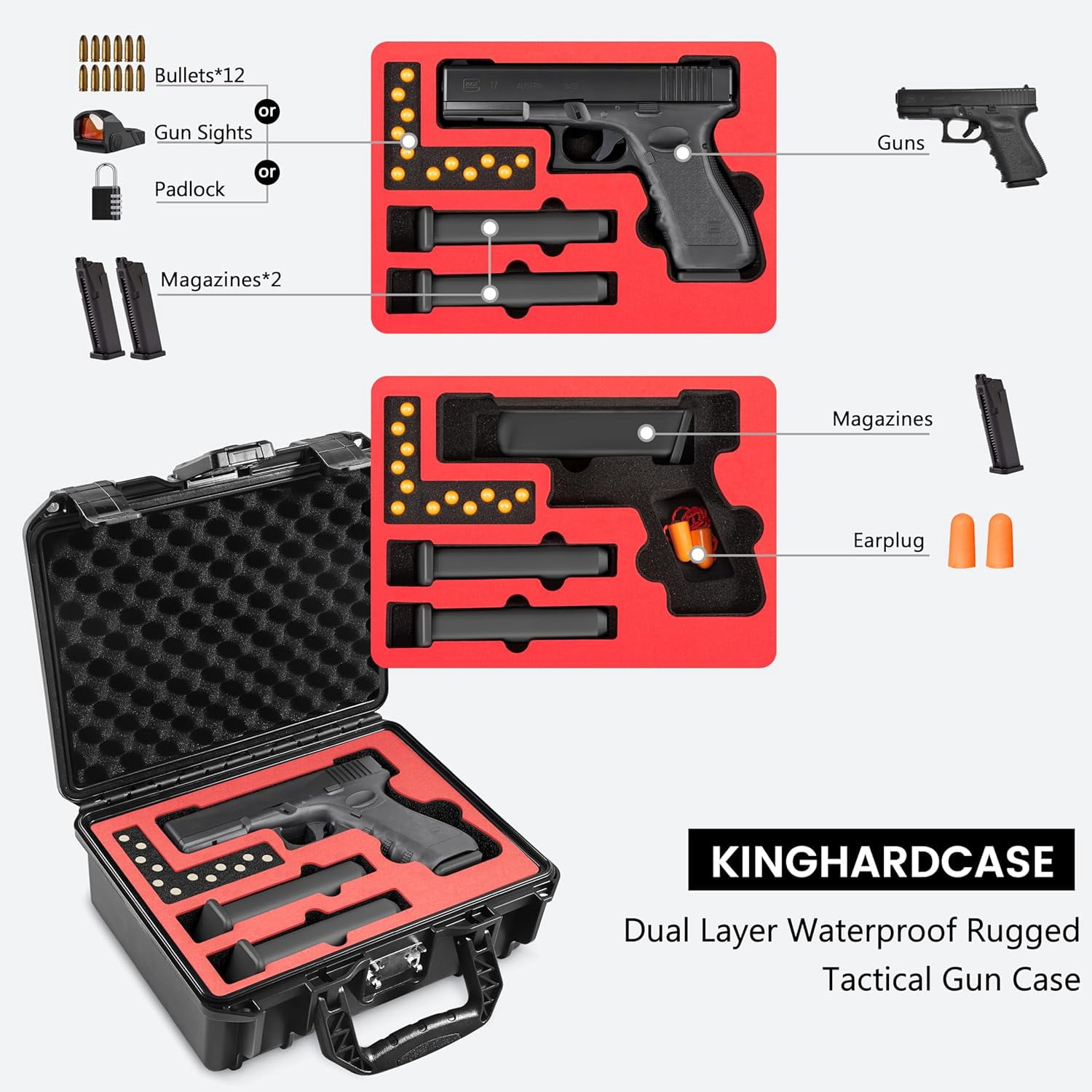 Lockable TSA-Compliant Waterproof Foam-Lined Handgun Case for Glock Series Transport & Storage