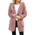thumbnail image 1 of Chaqueta de Mujer con Cremallera, Bolsillos, Sudadera Larga Extragrande con Capucha, Mangas Largas y Suave, Abrigo de Peluche Cálido Rosa S, 1 of 6