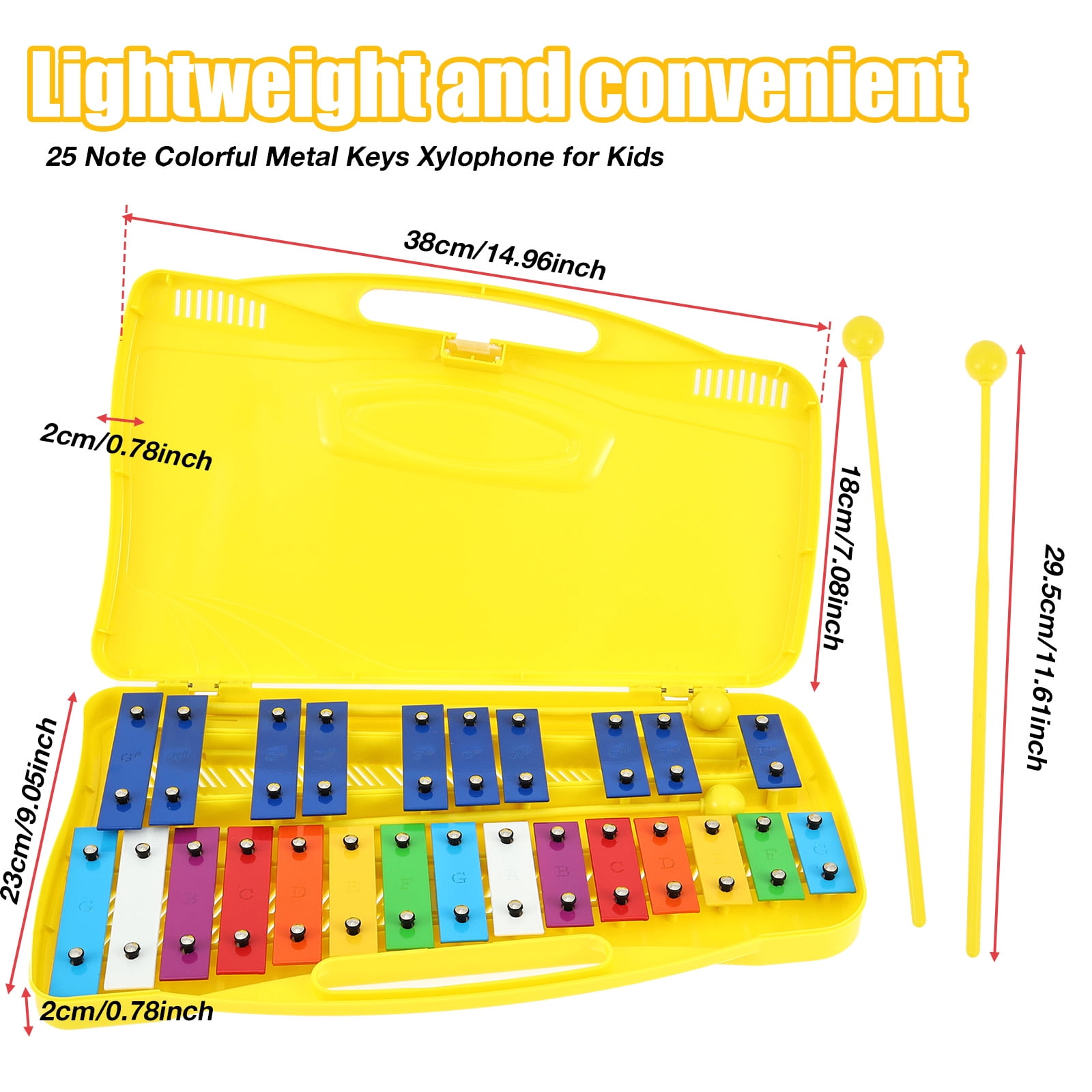Grusce 25 Tone Xylophone Glockenspiel Colorful Wooden Xylophone with 2 Mallet Music Instrument for Beginner and Music Education