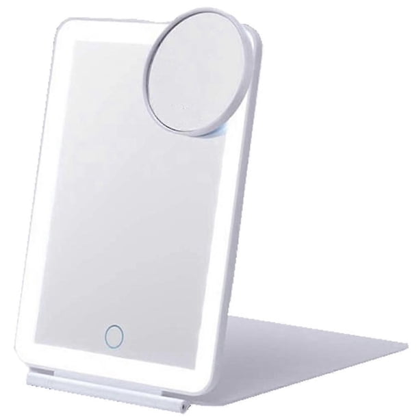 Mirror Portable Folding with 10X HD Mirror Tricolor Dimming Makeup Mirror Ultrathin Travel Mirror White