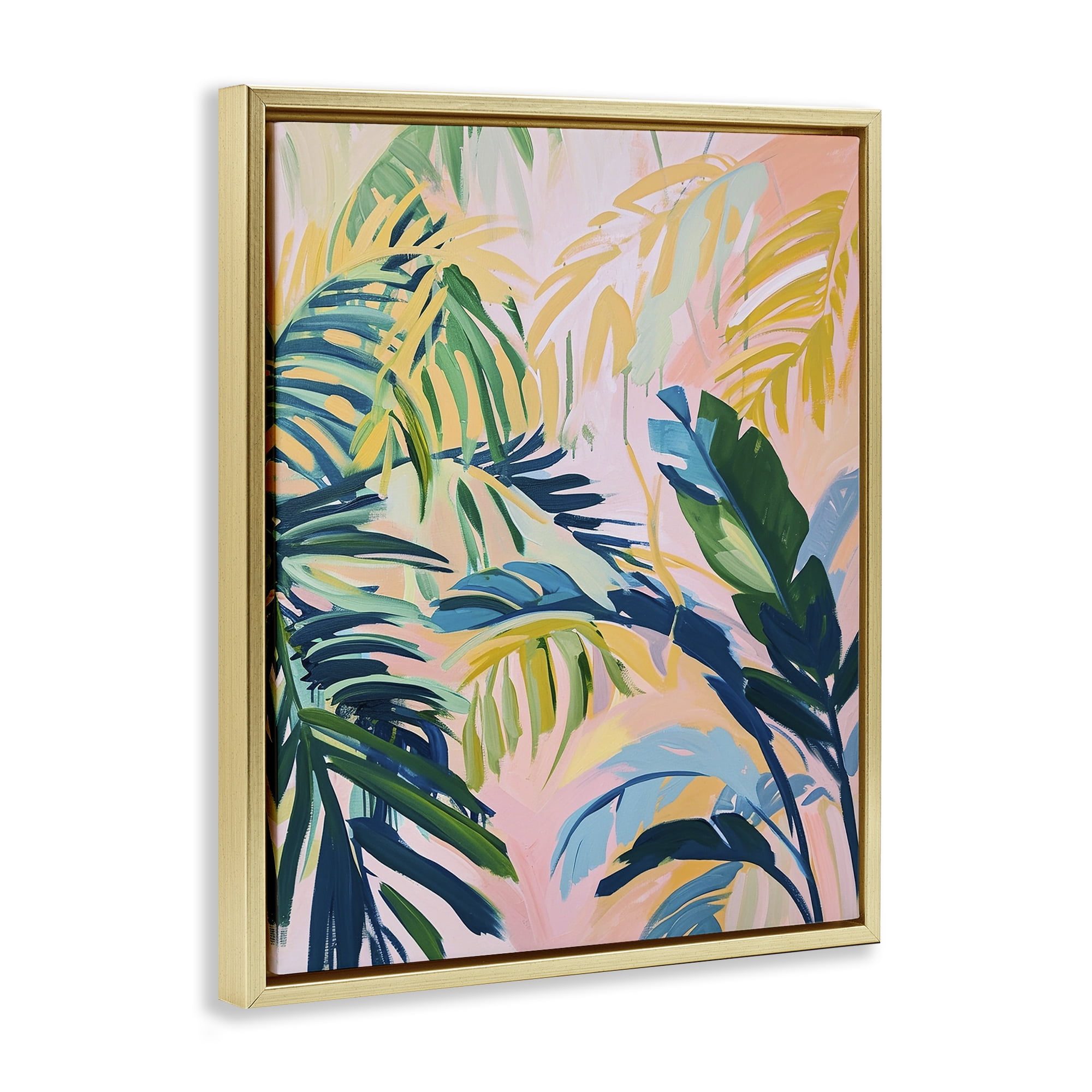 Stupell Industries Tropical Leaf Impressions Botanical & Floral Painting Gold Floater Framed Canvas Art Print Wall Art, 25 x 31