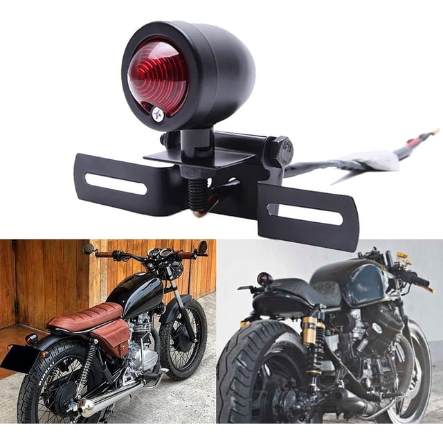 Luz trasera tipo bala de motocicleta con soporte para placa de matrícula, lámpara trasera Retro de aluminio para Cafe Racer Custom - Bullet