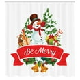 thumbnail image 3 of Ambesonne Christmas Shower Curtain, Trees Snowman Be Merry, 69"Wx84"L, White and Multicolor, 3 of 3