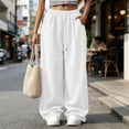 thumbnail image 2 of ZHYou No Boundarie Corduroy Sweatpants for Women Wide Leg Texture Drawstring Baggy High Waisted Pants with Pockets,White,Size L, 2 of 9