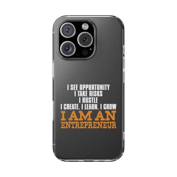 DistinctInk Clear Hybrid Case for Apple iPhone 16 Pro (6.3" Screen) - Entrepreneur Opportunity Risks Hustle - Shockproof Protection