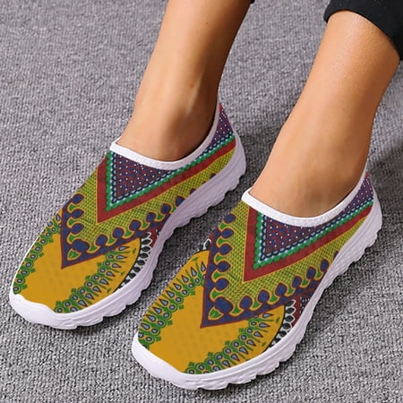 

African Pattern Women Sneakers Flats Comfortable Slip On Vulcanized Shoes Air Mesh Water Shoes Women Zapatos Mujer