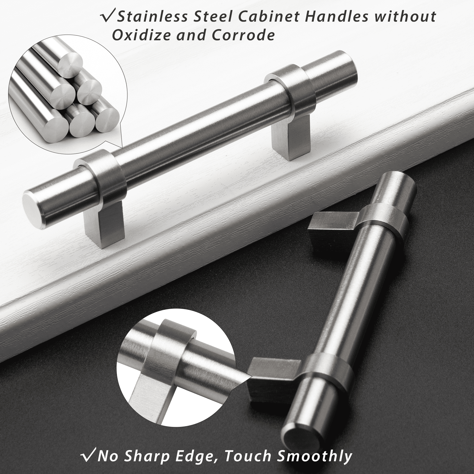 Homdiy 10 Pack Cabinet Handles Brushed Stainless Cabinet Pulls Drawer Handles for Kitchen Door Bedroom Dresser Bathroom Wardrobe Hardware,3in Hole Centers