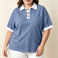 thumbnail image 6 of Josdec Women's Casual Color Block Waffle Knit Polo Shirt Short Sleeve Button Front Top With Pocket for All Seasons S-XXL, 6 of 10