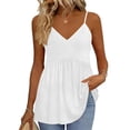thumbnail image 2 of LIZUOJUN Womens Tank Tops Solid Color Pleated Spaghetti Strap V-Neck Cami Top Summer Dressy Trendy Sleeveless Loose Fit Tops White L, 2 of 6