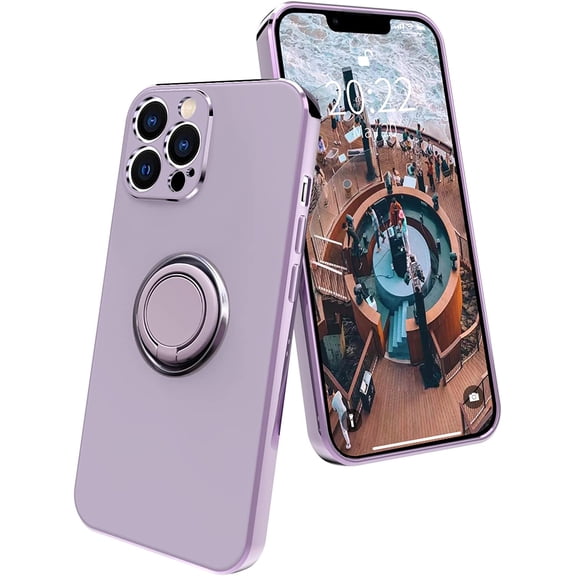 iPhone 13 Pro Max Case with Ring Holder Magnetic Kickstand Soft TPU Non-Slip Matte Back Cover Microfiber Lining Anti-Scratch Shockproof Full-Body Protective Cases for iPhone 13 Pro Max Purple