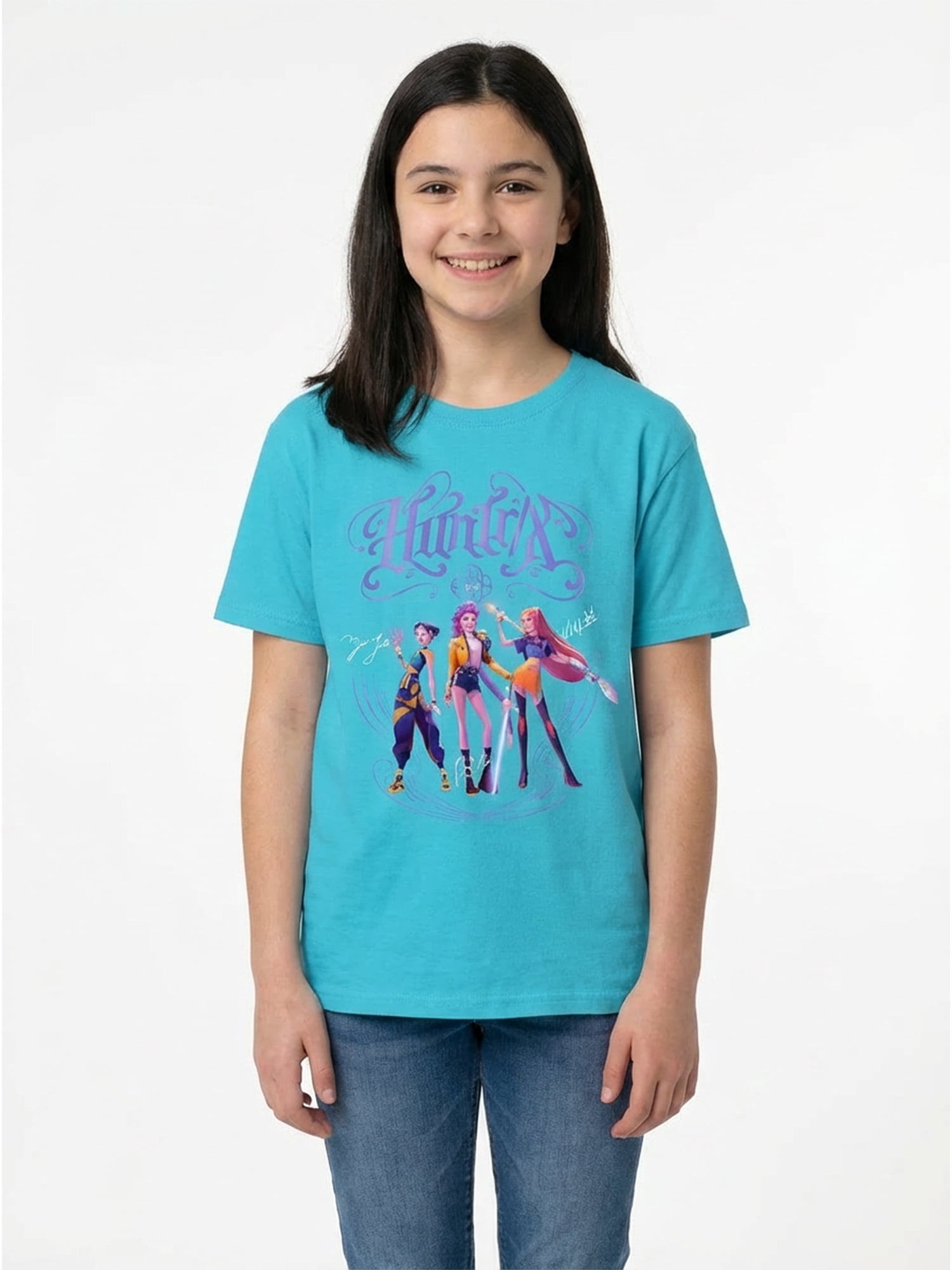 KPop Demon Hunters, Girls' & Big Girls' Graphic T-Shirt, Huntrix Trio Shine, Sizes 4-16