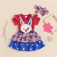 thumbnail image 4 of Bovxnpu Girls Boys Outfits Set Kids Short Sleeve Crewneck Romper Print Suspender Skirt 3Pc with Headband Set, 4 of 8