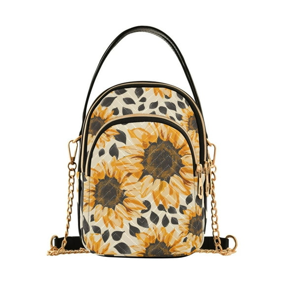 joogoo Women Sunflowers on Leopard Chain Crossbody Bags Shoulder Handbag Phone Purse