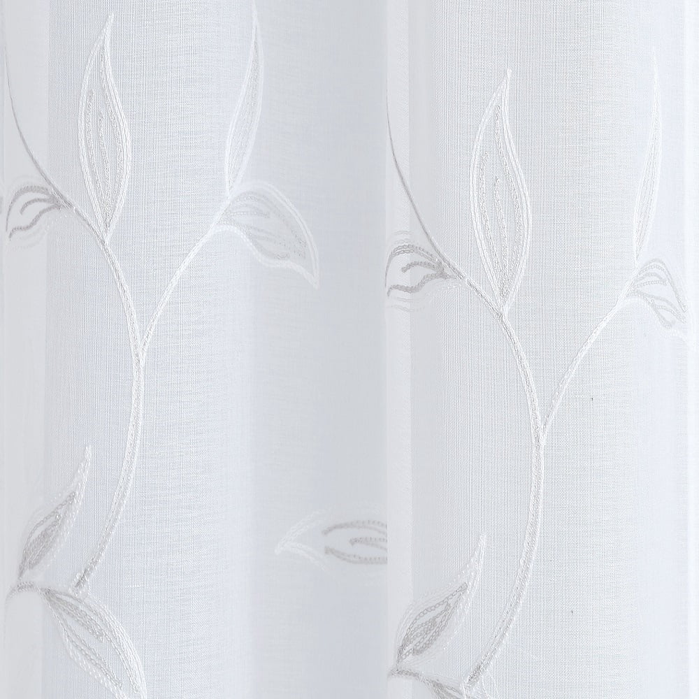 Warm Home Designs Pair of Standard Length 54" x 84" Sheer White Curtains with Silver Grey Leaf Embroidery. M Silver 84