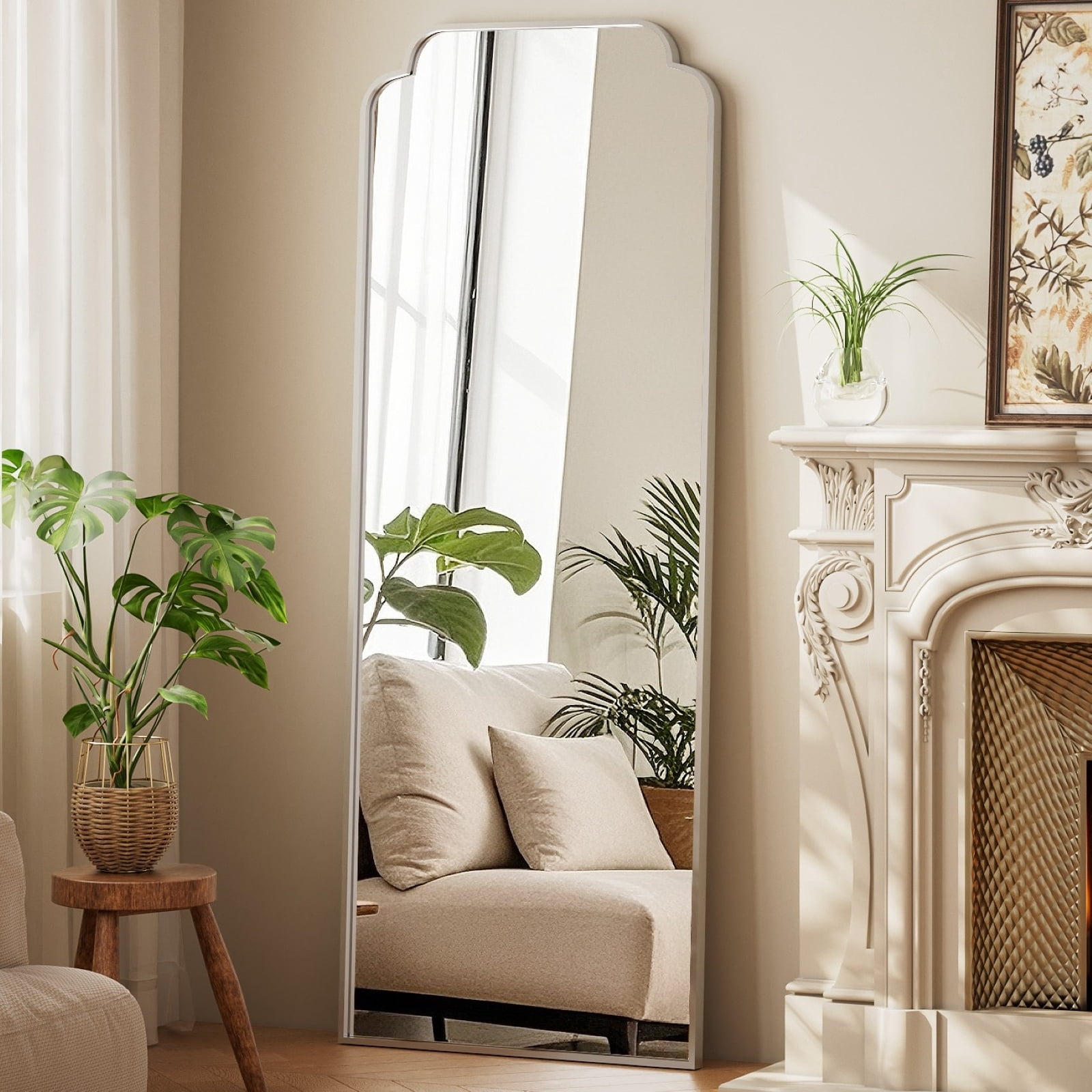 GRAHMCY 69"x25" Arched Full Length Foor Mirror Wall-Mounted Mirror with Deep Frame, Silver