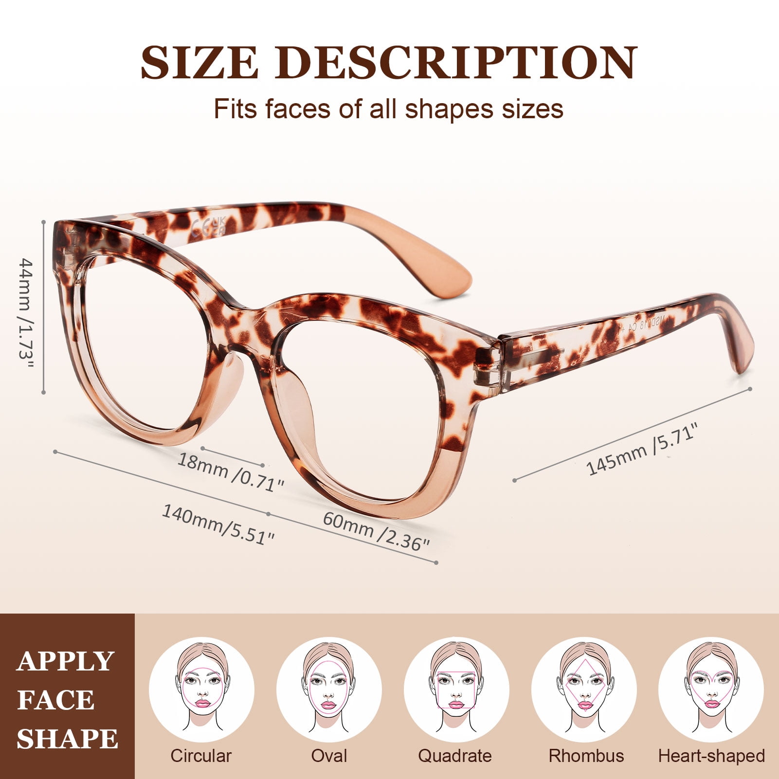 Fashion Reading Glasses for Women, Blue Light Blocking/Anti UV Readers Oversized Designer Round with Spring Hinge