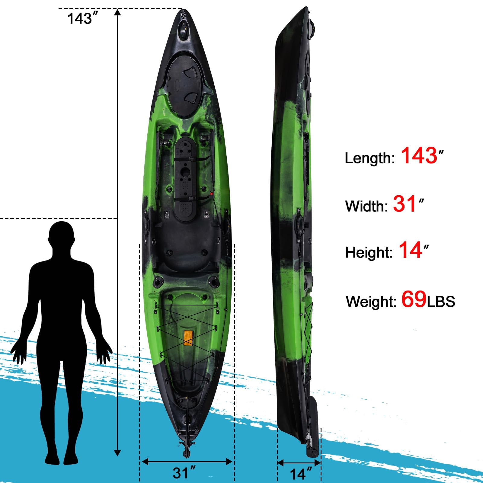 Ataucjin Kayaks, 13FT Fishing Kayaks, Sit on Top Kayak for Adults with Paddle & Comfortable Seat, Capacity of 400LBS, Hard Shell Recreational Ocean Kayak Boat