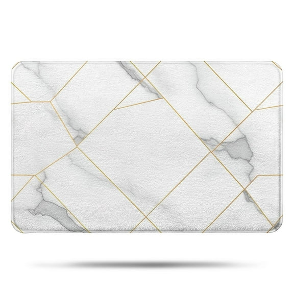 White Gold Geometric Marble Bathroom Rugs Mat,Non Slip Microfiber Bathroom Rug,Rubber Backing,Soft Bathroom Mats for Bathroom Floor,Tub and Shower,17x27in(43x68cm)