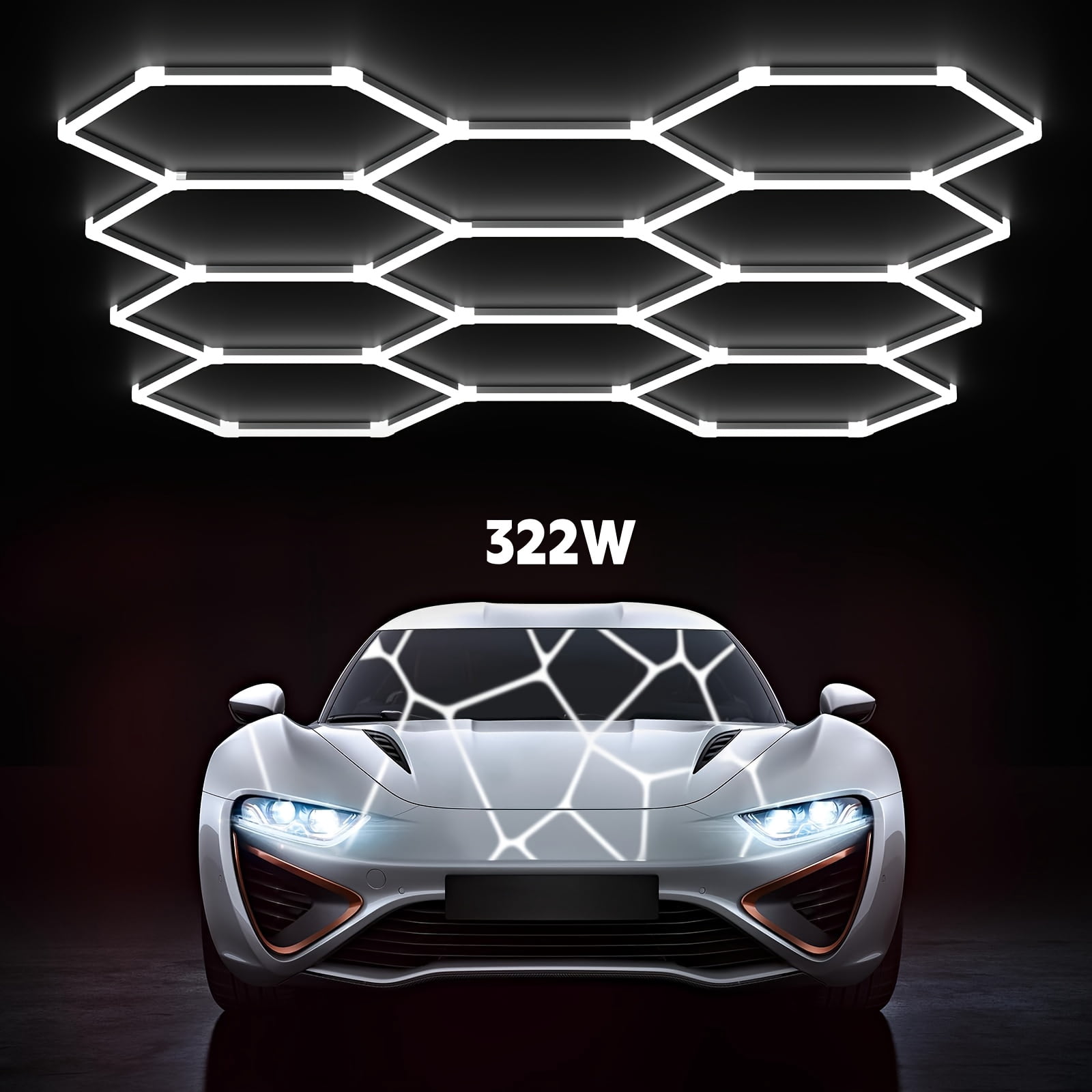 Fanruina 25-Pack LED Hexagon Garage Lights, 168W high-power large panel, 6500K daylight white, super bright illumination, durable upgraded design