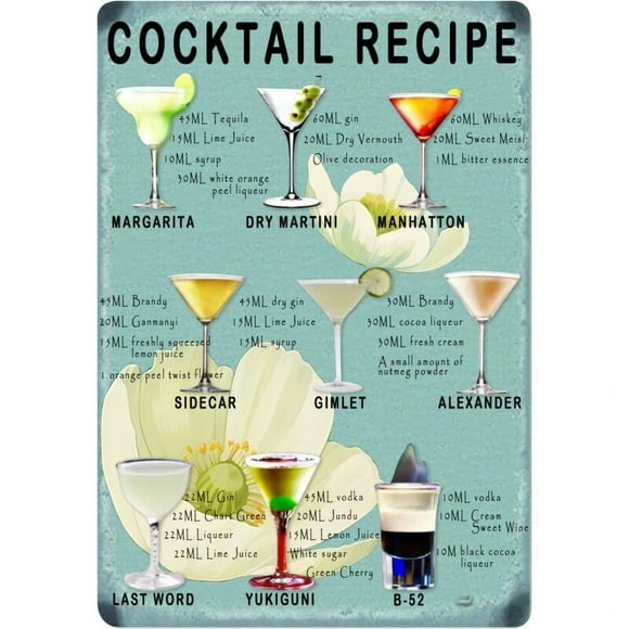 Size: 16" x 12" - Funny Classic Cocktail Recipes Tin Signs for Home Bar Kitchen Wall DecorIn